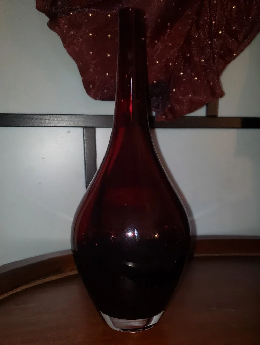 Elegant Deep Red Glass Vase - Home Accents